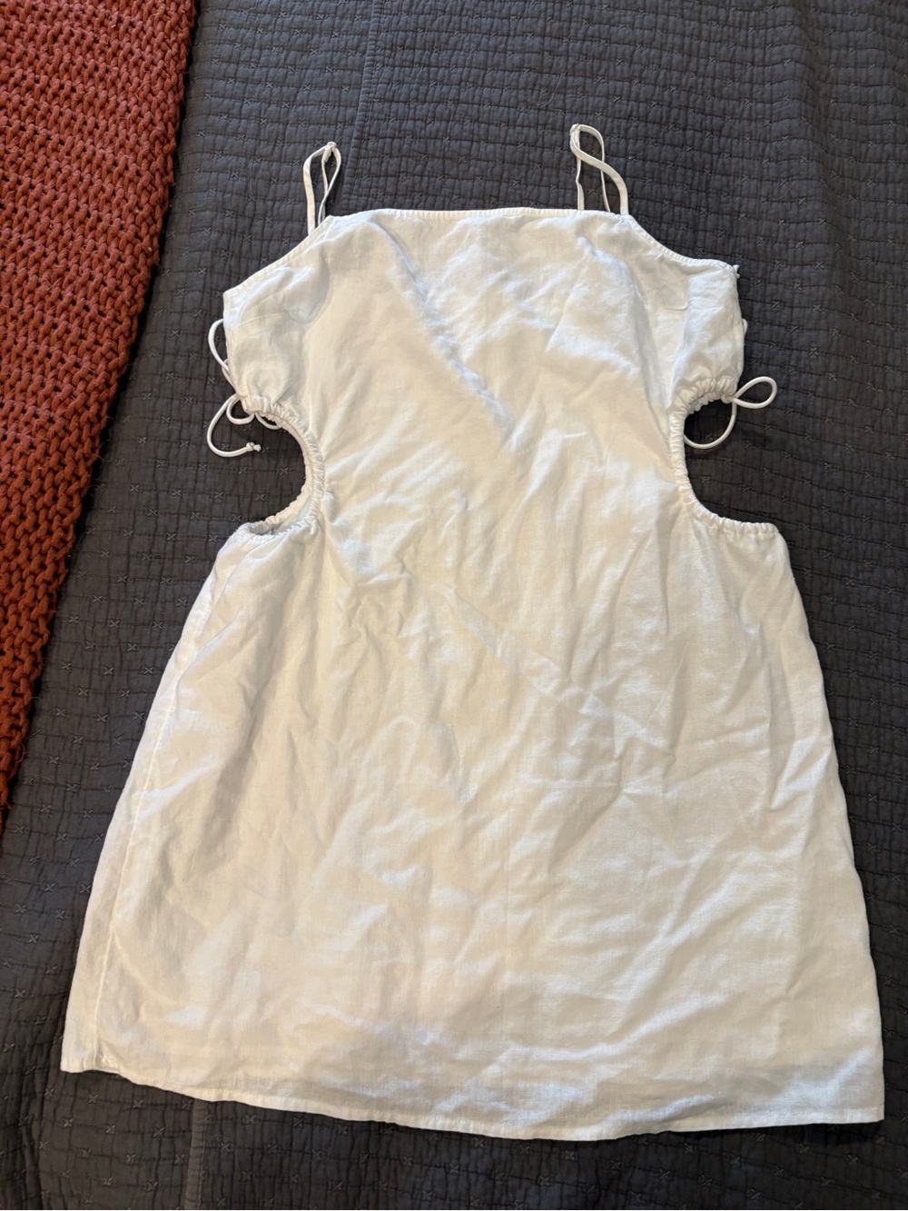 aerie White Mini Dress with Side Cutouts and Tie Straps